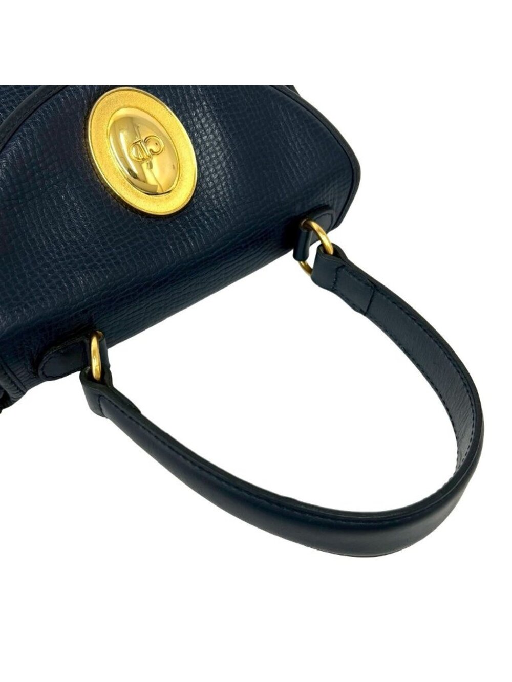 Dior Vintage CD Logo Leather Handbag Mini Tote Navy - Picture 4 of 10